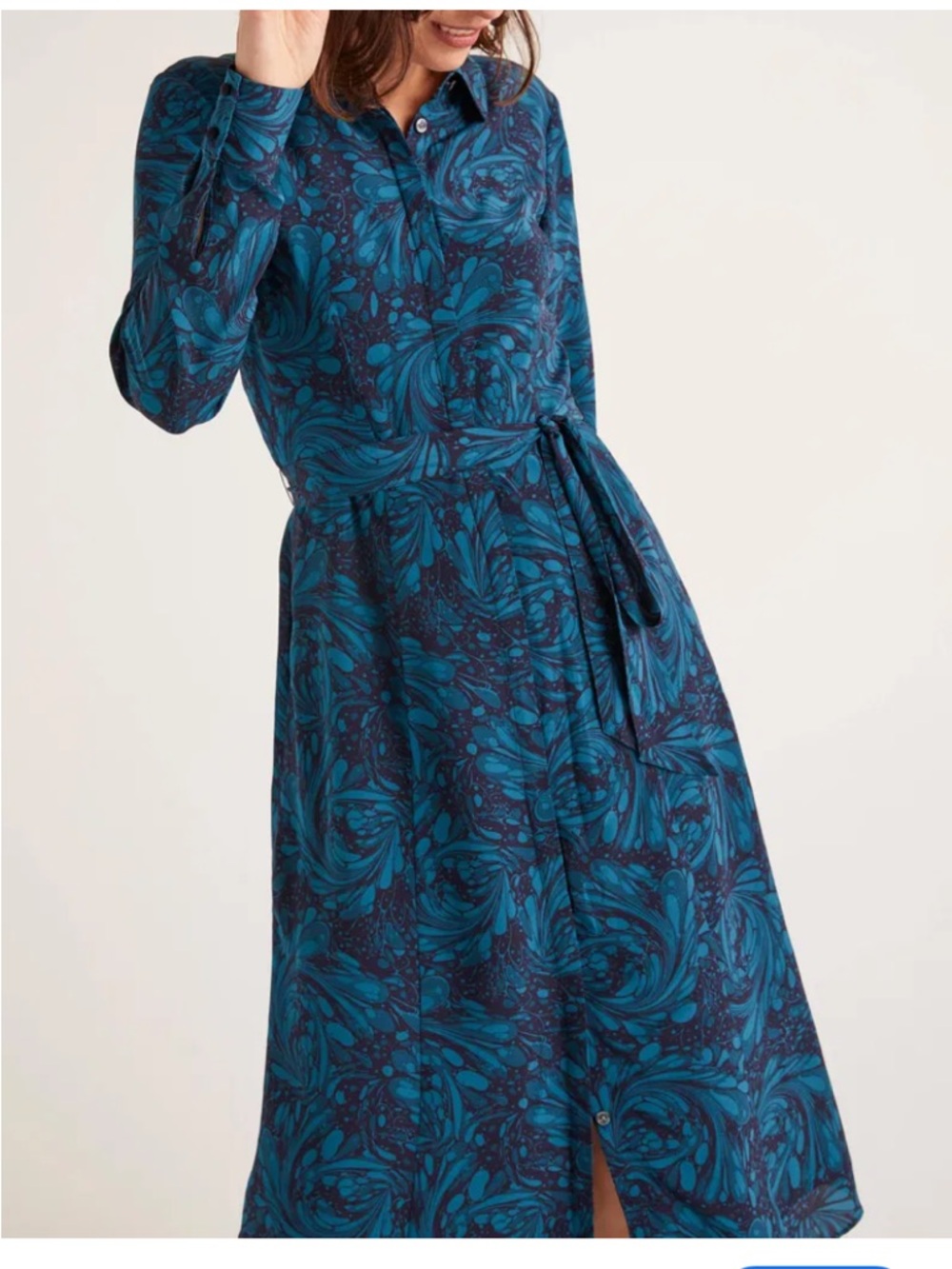 BODEN Lemima Silk Shirt MIDI Dress US 12 NO Belt Missing Navy Marbled Dreams - Picture 2 of 14